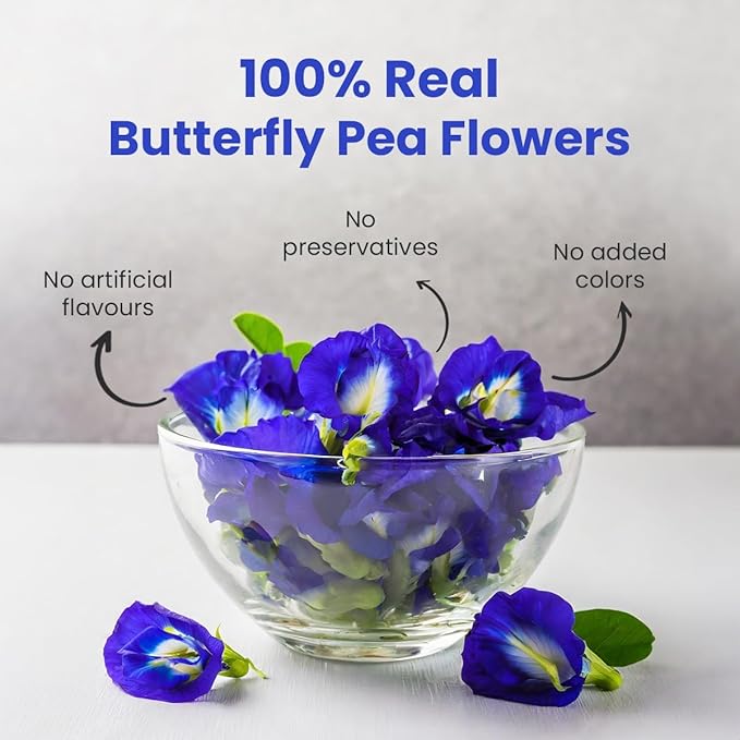 BLUE TEA - Butterfly Pea Flower Tea - 60 Count - Pyramid Plant Based Tea Bag | ANTIOXIDANT RICH | Caffeine Free - Flower Based - Herbal Tea - Chemical Free - Non Bitter | Zipper Pack