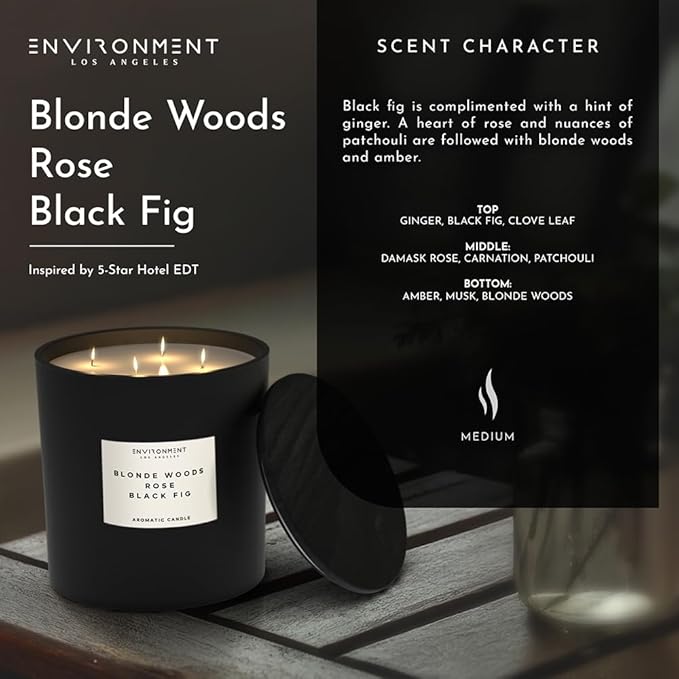ENVIRONMENT Inspired by 5-Star Resort EDT Candle, 55oz Luxury Coconut Apricot Wax Candles for Home (Blonde Woods | Rose | Black Fig) Home Fragrance Products, 4 Wick Candle, Vegan & Cruelty-Free
