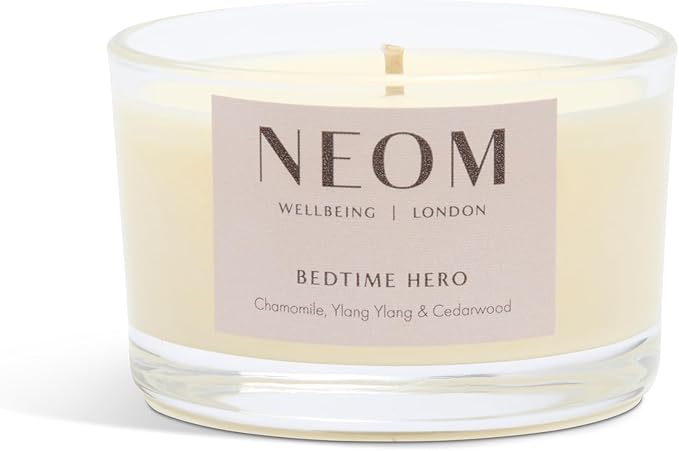 NEOM- Bedtime Hero Scented Candle, Travel Size | Essential Oil Aromatherapy Candle | Ylang Ylang & Chamomile | Scent to Sleep