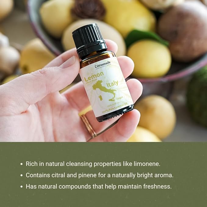 Lemon Essential Oil - Direct from Citrusmade Southern Italy - Cold Pressed - Aceite de Limón for Aromatherapy, Massage, Diffuser, DIY Candle and Soap Making - 8oz