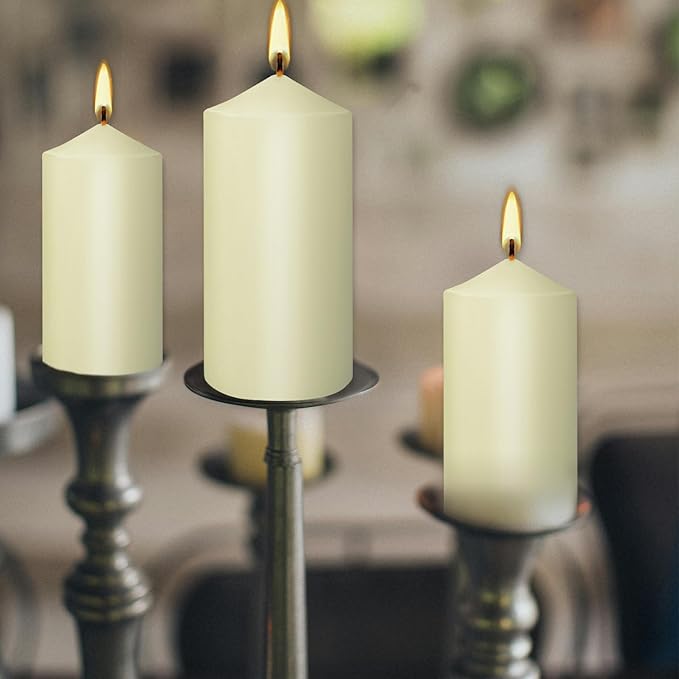 Set of 20 Ivory Pillar Candles,Dripless and Smokeless Dinner Candle, 2x4” Pillar Candles for Parties Weddings,Spa,Home Décor,Parties and Special Occasions.