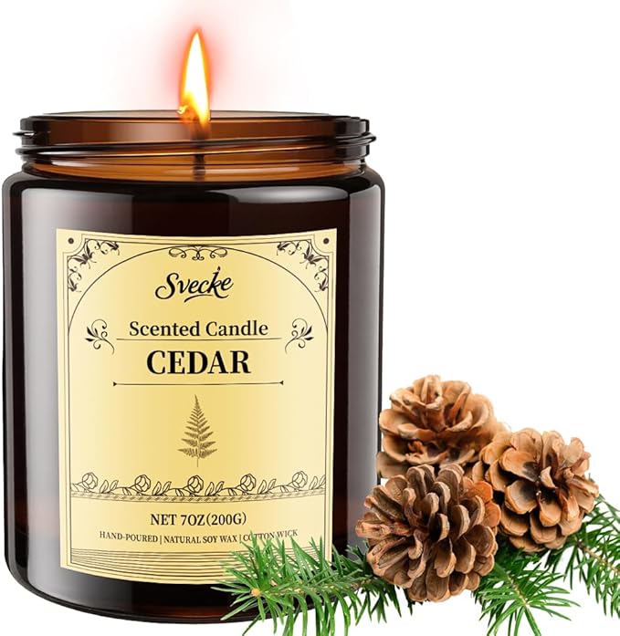 Cedar Scented Candles, 7oz Soy Wax Candle, Long Lasting Aromatherapy Jar Candle for Home, Scented Long Burning Candle Gift for Women and Men