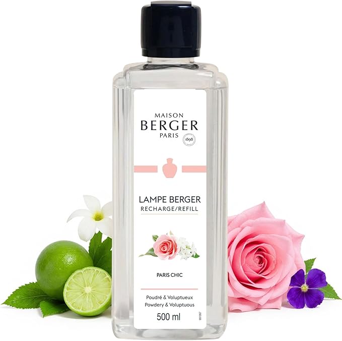 MAISON BERGER Paris Chic Lampe Berger Refill, 500 ml (16.9 fl oz), Odor-Neutralizing Home Fragrance Oil Lamps, Bergamot, Morning Dew, Orris, Rose, Violet, Made in France