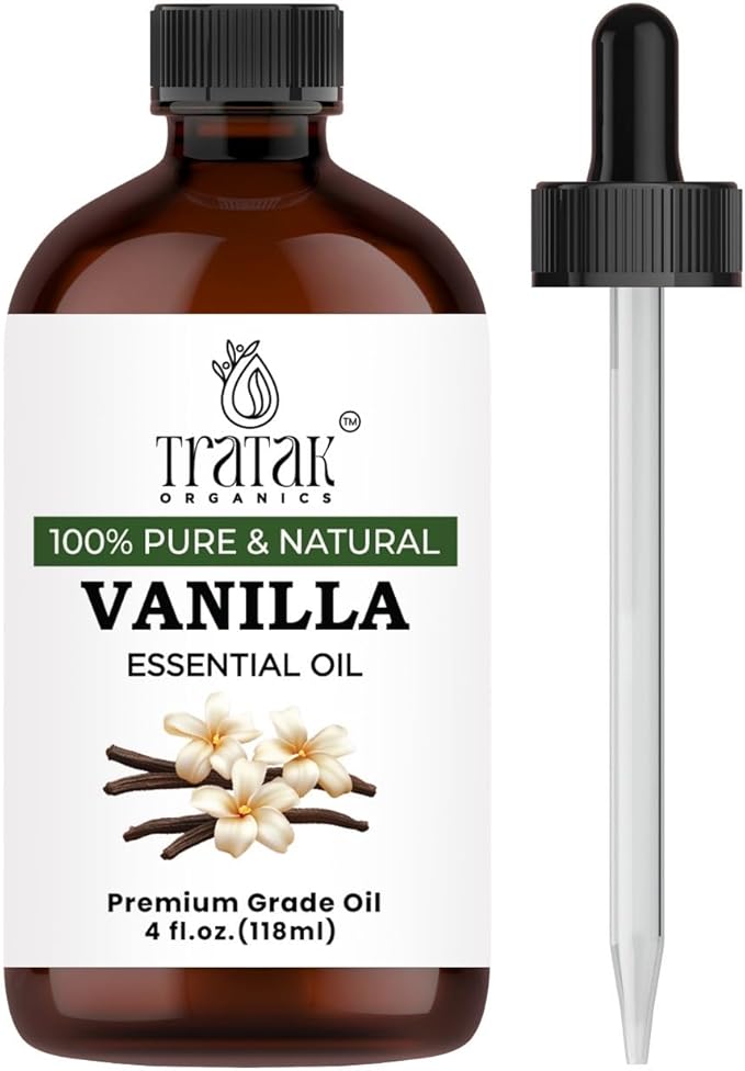 Vanilla Essential Oil 4 FL OZ – 100% Pure Sweet Scent, Therapeutic Grade for Diffuser, Skin Care, Relaxing Aromatherapy, DIY Candles & Perfume, Premium Quality with Glass Dropper