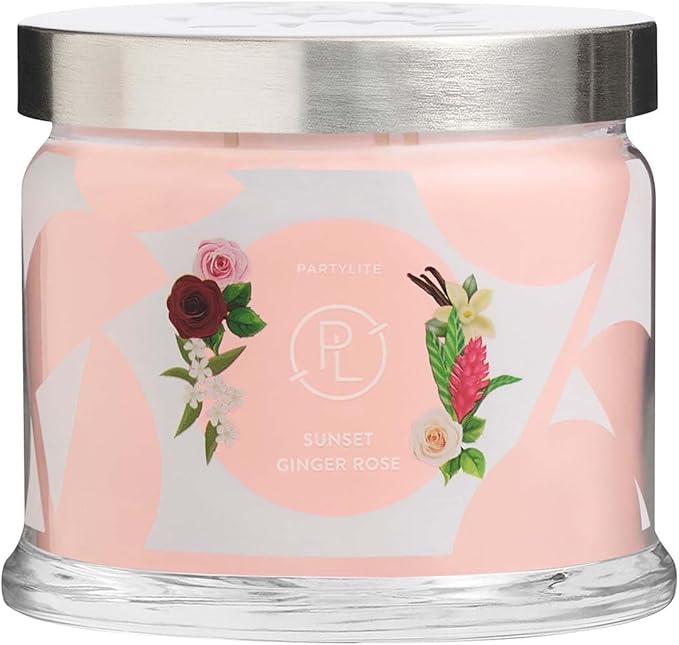 PartyLite Scented Jar Candle, Bergamot and Ginger Blossoms with Jasmine and Rose Scent, 3-Wick Aromatherapy with 25-45 Hours of Burn Time, Ideal for Home Decor, Holiday Gifting and Celebration
