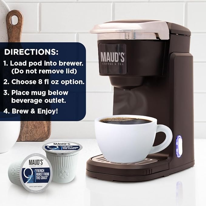 Maud's French Roast Coffee Pods, 200 ct, Dark Roast Coffee in Recyclable Single Serve Pods – 100% Arabica Coffee, Compatible with Keurig K Cups Maker