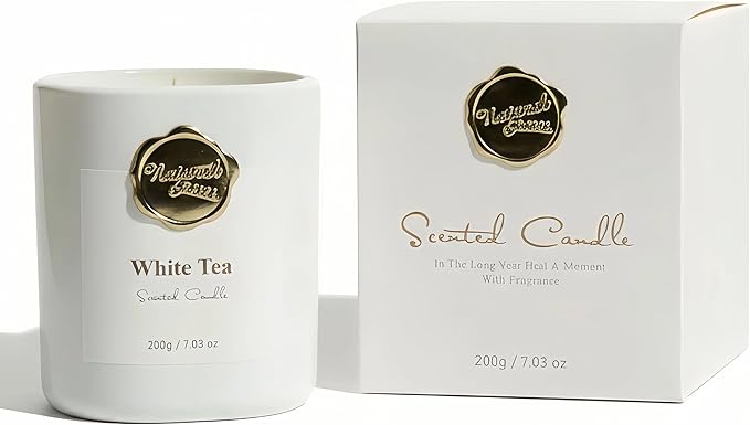 Scented Luxury Candles -White Tea-Aromatherapy Jar Candles for Relaxation & Sleep -7 oz- 45 Hours Clean Burn-Hand-Cast -100% Natural Soy Wax-Valentine’s Day Gift