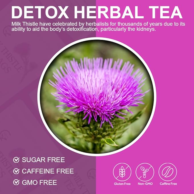 Organic Milk Thistle Tea Bags, Liver Support Herbal Tea, Caffeine Free, 30 Tea Bags