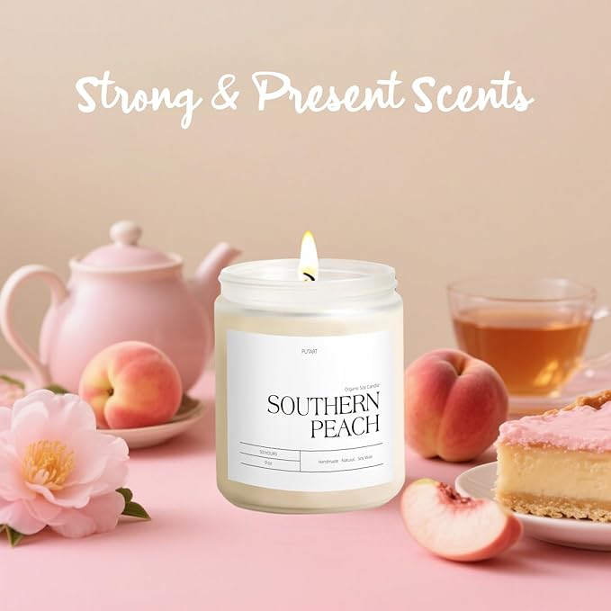 Peach Scented Candles for Home, 9oz Natural Soy Wax Aromatherapy Organic Peach Candle for Stress Relief, Long Burning & Lasting Jar Candle Gifts for Halloween, Birthday, Christmas, Thanksgiving