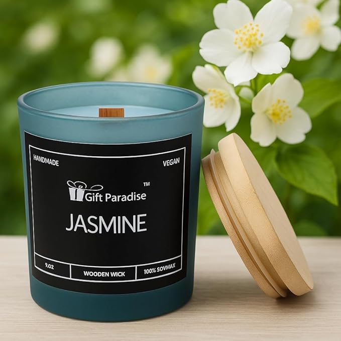 Jasmine Scented Candle – 100% Soy Wax, Vegan, Non Toxic, Floral, Gift for her