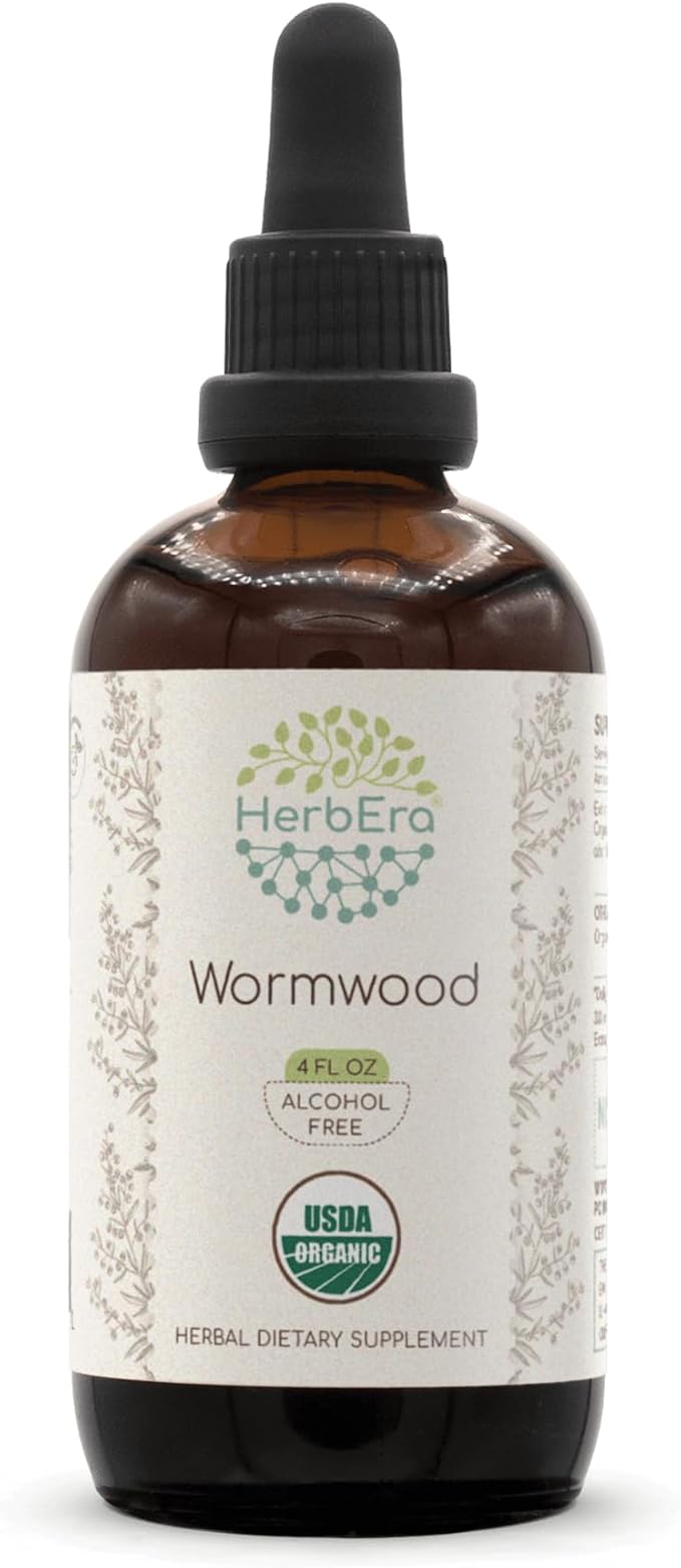HerbEra Wormwood B120 USDA Organic Tincture | Alcohol-Free Extract, High-Potency Herbal Drops | Certified Organic Wormwood (Artemisia Absinthium) Dried Herb (4 oz)