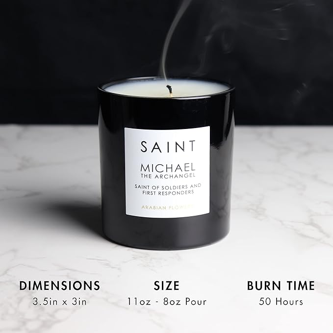 SAINT Michael The Archangel Scented Candle with Prayer and Prayer Coin, Saint of Soldiers and First Responders, Soy Coconut Aromatherapy Candle with 50-Hour Burn Time