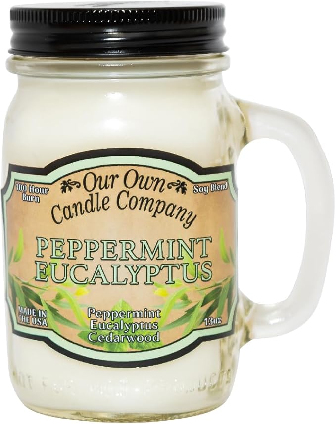 Our Own Candle Company, Peppermint Eucalyptus Scented Mason Jar Candle, 100 Hour Burn Time, 13 Ounces