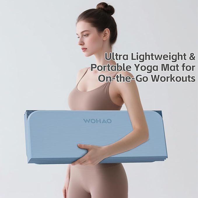 WOHAO 7-Fold Yoga Mat 70"x24" - 1/2 Inch Thick Folding Exercise Mat, Compact Non-Slip TPE Mat for Travel, Storage, Yoga & Home Gym, Lightweight & Portable