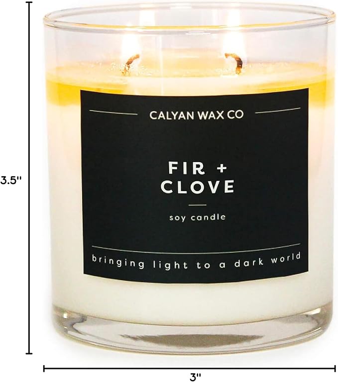 Calyan Wax Co. Fir & Clove 2 Wick Scented Candle - 37 Hour Burn - Luxury Non Toxic Soy Wax Candles - Long Lasting Large Glass Jar Candle for Home - 8.8oz