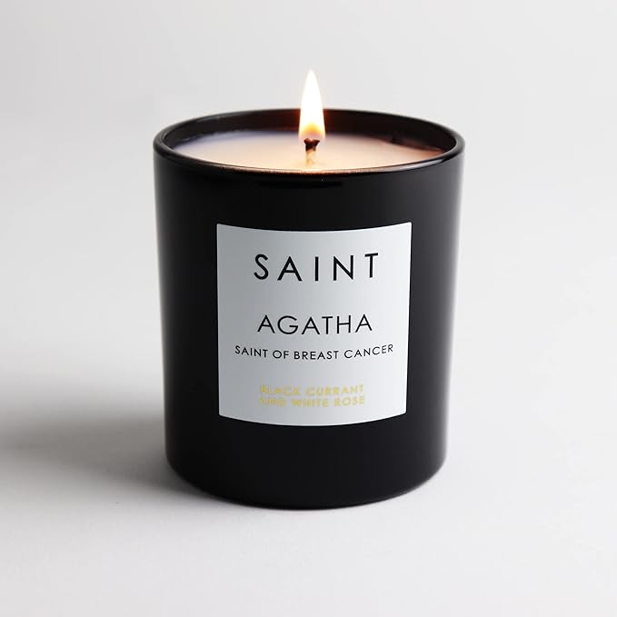 SAINT Agatha Scented Candle with Prayer and Prayer Coin, Saint of Breast Cancer, Soy Coconut Aromatherapy Candle with 50 Hour Burn Time
