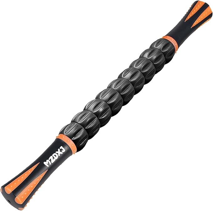 Muscle Roller Massage Roller Stick- Deep Tissue Fascia Blaster for Myofascial Pain Relief, Lymphatic Drainage & Body Sculpting, Handheld Physical Therapy & Recovery Tool (Orange black-18 inch)