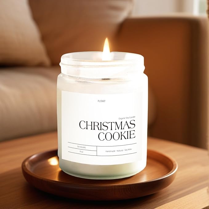 Christmas Cookie Highly Scented Candle for Home, 9oz Natural Soy Aromatherapy Non Toxic Candles with Essential Oil, Home Fragrance Stress Relief & Meditation Xmas Candles Gifts for Women & Men