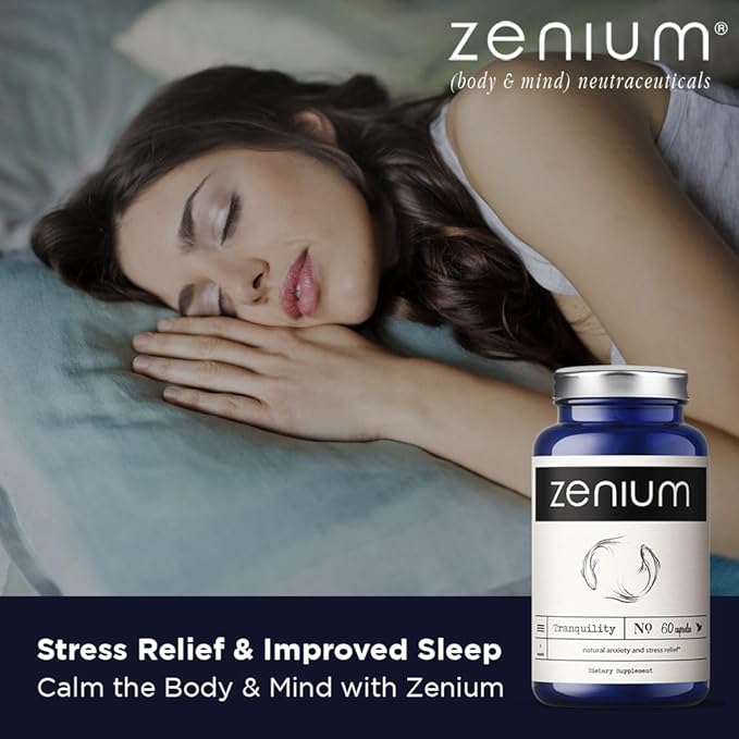 Zenium - Relieve Stress, Tension, Worry, Nervousness, & Irritability | Calm The Mind & Body | Ayurvedic | Natural Relief Supplement | Boosts Mood | Ashwagandha, L-Theanine, GABA, Rhodiola |60 Capsules