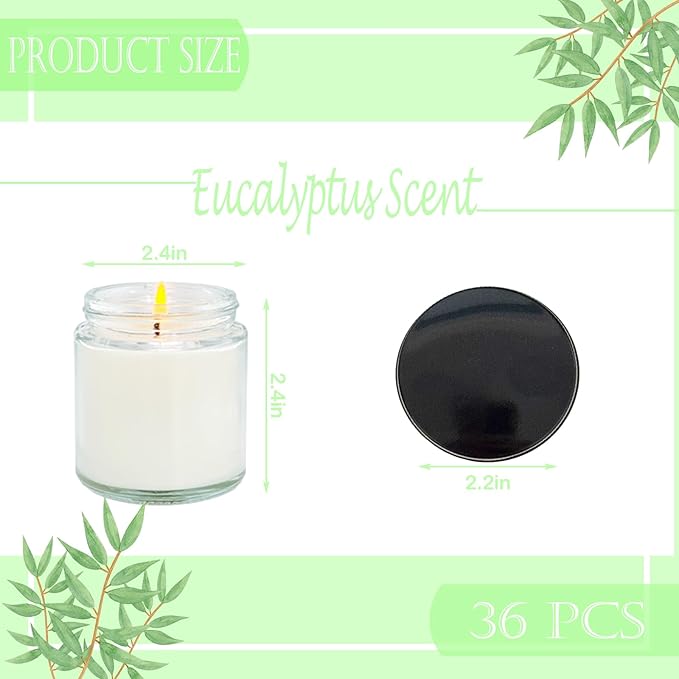 36 Pcs 4 Oz Mini Soy Candles,Eucalyptus Scented,Aromatherapy Candle,Bulk Candle Set，Great Stress Relieving Scented Candles for Girls as a Gift for Birthdays, Weddings and More!