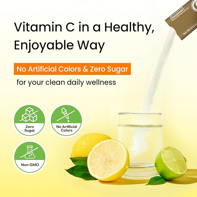Vita Pop Korean Vitamin C Powder 2,000mg High Absorption for Daily Immune Support, Zero Sugar, Vitamin D & Biotin for Skin, Lemon Vitamin C Drink Korean Health Supplement, Non-GMO, 30 Packets