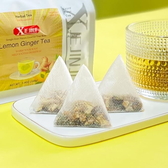 XIEJINJI Lemon Ginger Tea, 40 Tea Bags, 4.2g Each – Zesty & Warming Blend for Digestive Comfort, Immune Boost & Refreshing Energy