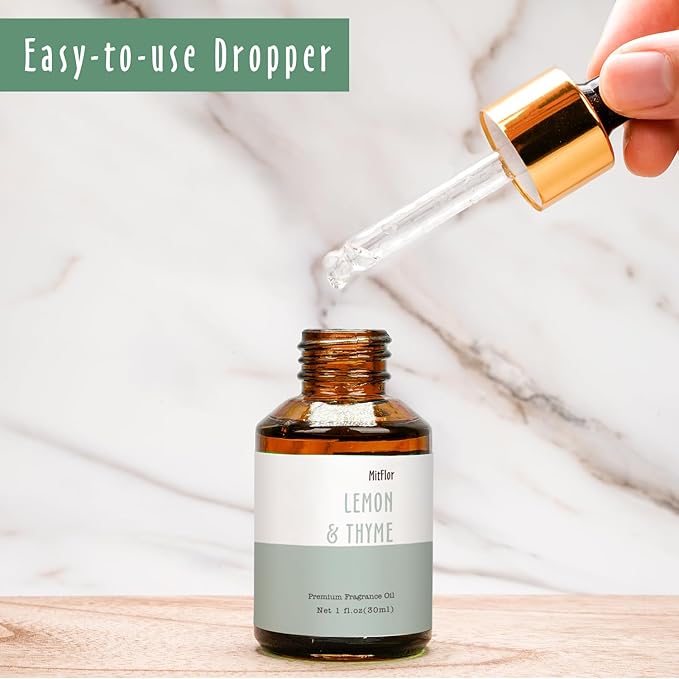 Lemon & Thyme Fragrance Oil, MitFlor Single Scented Oil, Large Size Premium Grade Fragrance Oil for Soap & Candle Making, Hotel Collection Diffuser Oil, Citrusy & Herbal Scent for Home Fragrance, 30ml