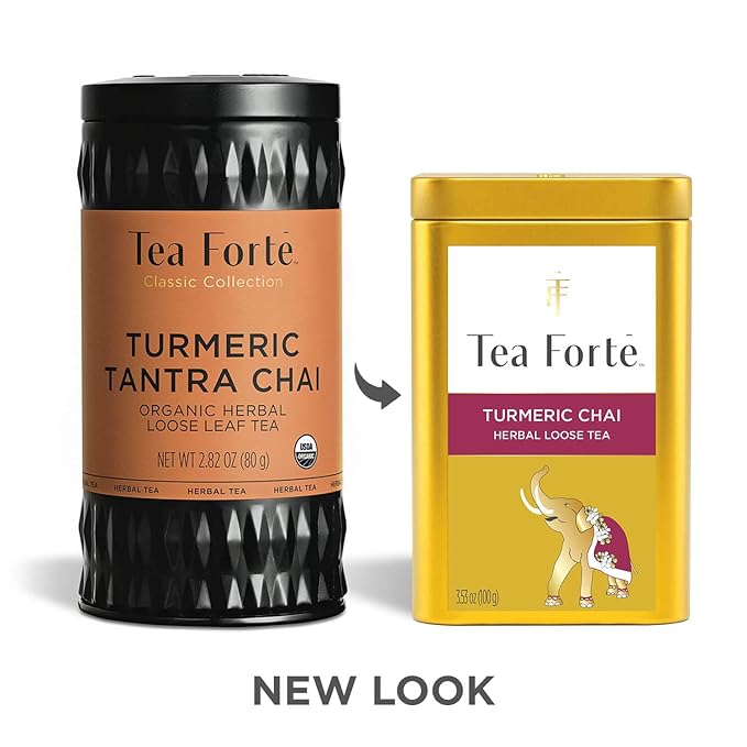 Tea Forte Turmeric Chai Premium Loose Leaf Caffeine-Free Herbal Tea Blend Canister, Makes 35-50 Cups