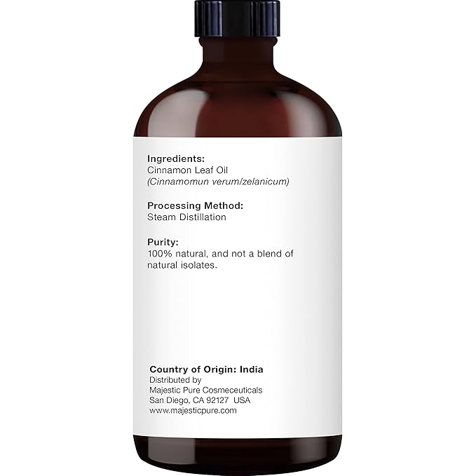 Majestic Pure Essential Oil with Glass Dropper - 100% Pure and Natural - Essential Oils for Diffuser, Aromatherapy, Soap and Candle Making, Cinnamon Essential Oil, Cinnamon Oil, 4 Fl Oz