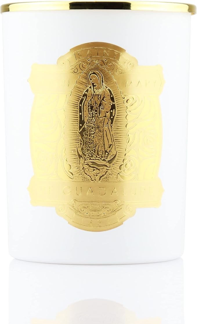 SAINT Virgin Mary of Guadalupe Scented Candle with Prayer and Prayer Coin, Soy Coconut Aromatherapy Candle with 80 Hour Burn Time, Special Edition, White