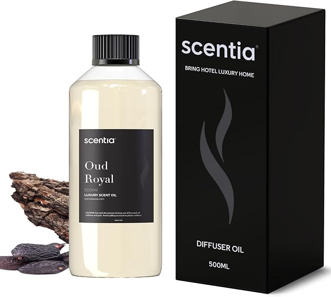 Scentia Oud Royal Fragrance Oil Inspired by TF's Oud Wood Perfume, Refill Diffuser Oil, Perfume Dupe, Aromatherapy Essential Oil Fragrance Set for Cold Diffusers, Candle Making | 500ml, 16.9Fl Oz