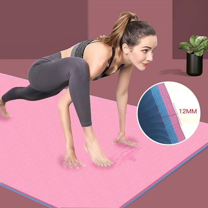 Hatha Yoga Extra Thick TPE Yoga Mat - 72"x 32" Thickness 1/2 Inch -Eco Friendly SGS Certified - With High Density Anti-Tear Exercise Bolster For Home Gym Travel & Floor Outside