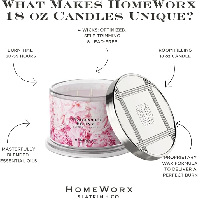 HomeWorx by SLATKIN + CO. 18 oz 4 Wick Candle- Enchanted Peony