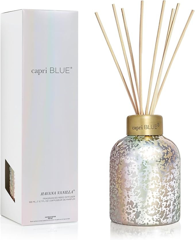 Capri Blue Reed Diffuser - Reed Diffuser Set Includes Scented Oil, Sticks, and Mercury Iridescent Glass Bottle - Home Decor Room Fresheners - Havana Vanilla (5.7 fl oz)