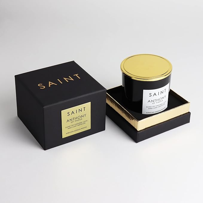 SAINT Anthony of Padua Scented Candle with Prayer and Prayer Coin, Saint of Finding Love and Lost Articles, Soy Coconut Aromatherapy Candle with 50 Hour Burn Time