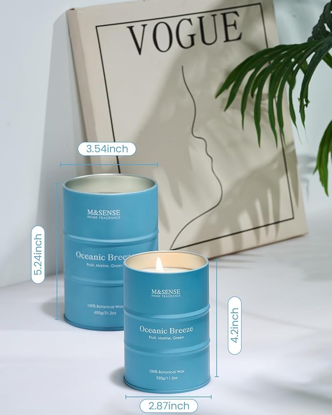 M&SENSE Oceanic Breeze Scented Candles Summer Soy Candle, Beach Candles Scented for Stress Relief Meditation Relaxing, Housewarming Gifts for Women Men, 11.3oz 70 Hour Long Burning