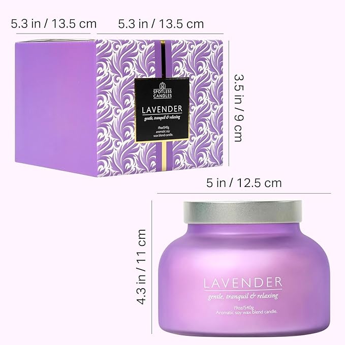 Lavender Candle 19oz Volcano Jar with Wooden Wick Upto 75 Hours Burn Time in a Large 4" x 5" Solid Purple Glass Jar in a Luxury Gold Foil Gift Box