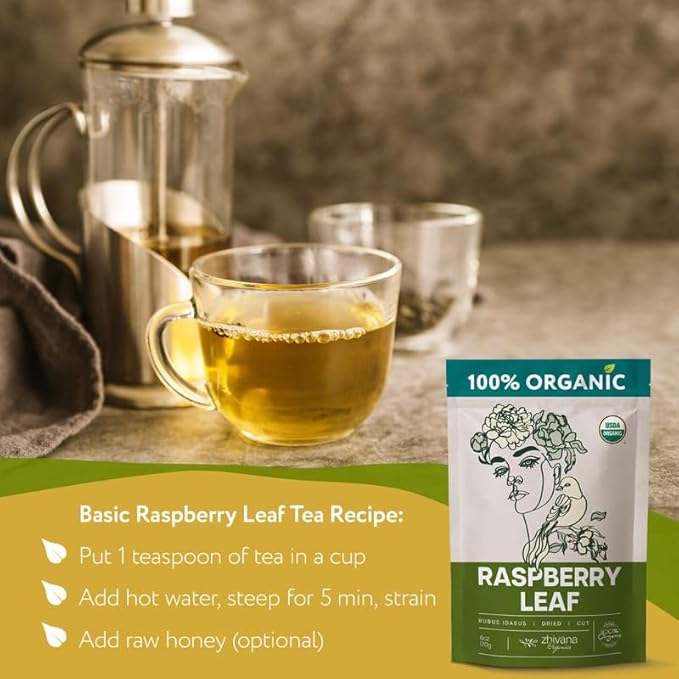 Red Raspberry Leaf Tea Organic – Loose Raspberry Leaves for PMS Symptom Relief, Healthy Women's Cycle, and Reproductive Health – 2 Ounces