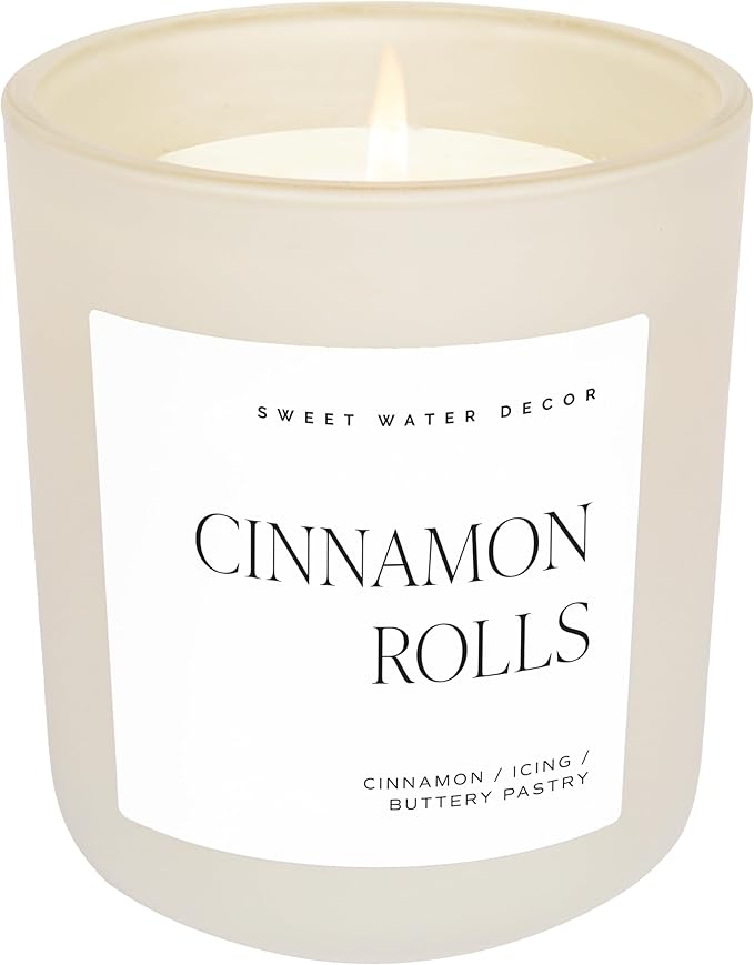Sweet Water Decor Cinnamon Rolls Christmas Scented Candles - Christmas Stocking Stuffers Soy Candles Icing & Pastry Scent - Christmas Candles with 70 Hours Burn Time - 15Oz Tan Matte Jar Wax Candles