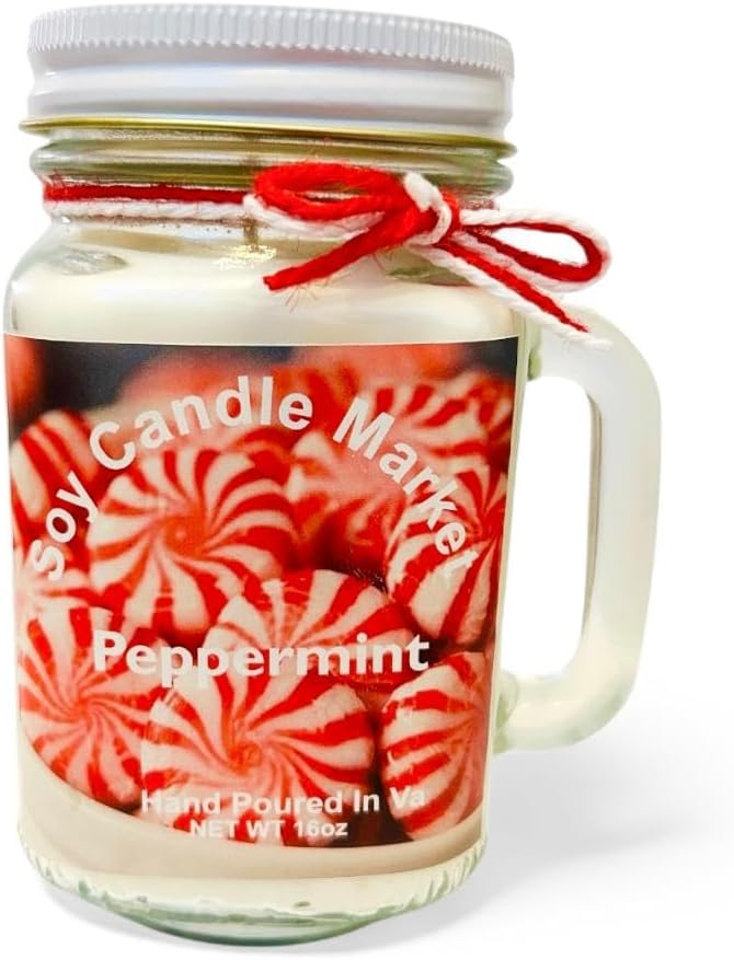 Soy Scented Candles | Handmade & Highly Aromatic Candles Burns Upto 85 Hours in Glass Jar - Perfect for Home Decor, Wedding, Birthday, Dinner (Peppermint, 12 oz)