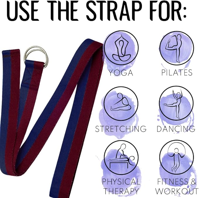 TECEUM Yoga Strap & Mat Strap – 2 IN 1 – Cotton – 6 ft 8 ft 10 ft (30+ colors) – Adjustable Non-Slip Belt for Yoga, Pilates, Stretching, Physical Therapy, Fitness & Home Workout – For Carrying Mats