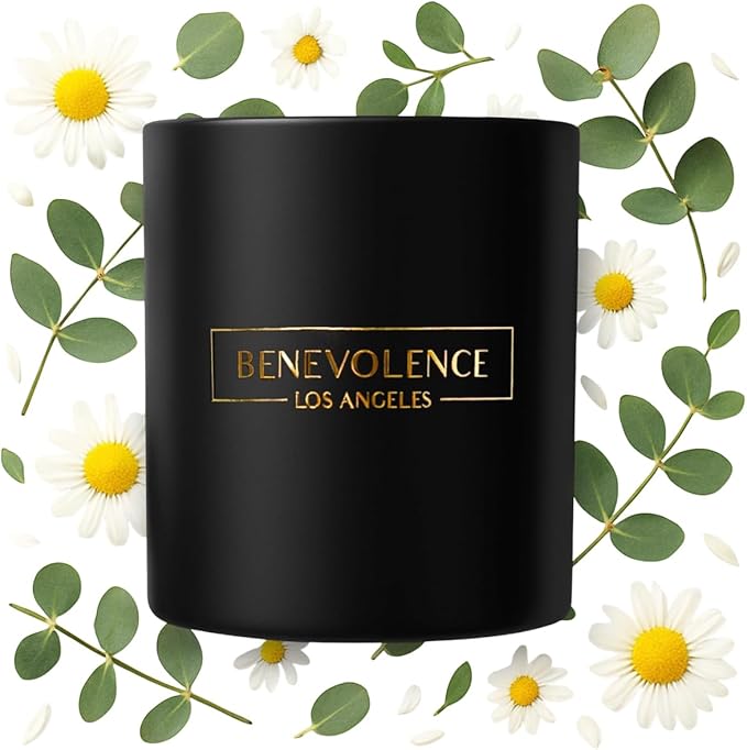 Benevolence LA Eucalyptus & Chamomile Christmas Scented Candles | Soy Candles, Black Candle for Home | Holiday Candle Gifts for Women and Men | Home Fragrance | Aromatherapy | 8oz, 45 Hour Burn