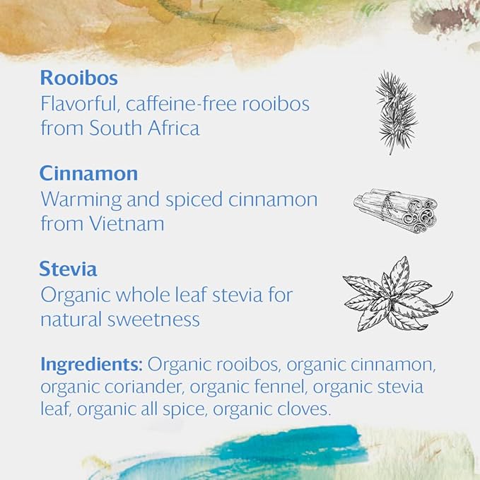 Grace Farms ROOIBOS CHAI Herbal Tea (16 Pyramid Sachets) | Healthy and Caffeine Free | Organic, Fair Trade and Kosher Certified | Gives Back 100% of Profits