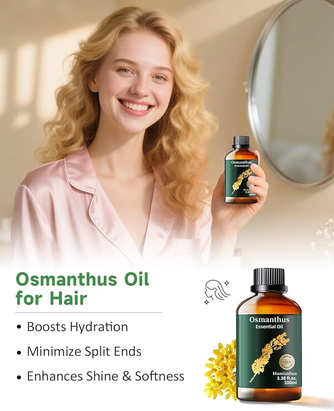 Osmanthus Essential Oil, Pure Osmanthus Oil Mumianhua Natural Floral Oil for Bedroom & Garden Protection, Aromatherapy for Evening Luxury, Outdoor Elegance, Skin Care & Home Diffuser 3.38 Fl Oz