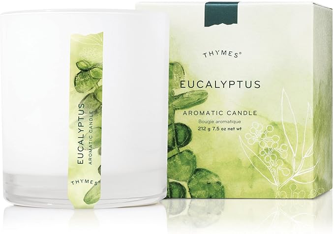 Thymes Aromatic Jar Candle - Eucalyptus Scented Candle for a Fresh Home Fragrance - Luxury Aromatherapy Candle - Single Wick Glass Candle - Matte White Candles (7.5 oz)