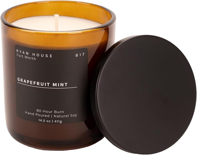 Scented Aromatherapy Votive Jar Candle, 14.5 Oz Premium Hand Poured Natural Soy Wax, Grapefruit Mint