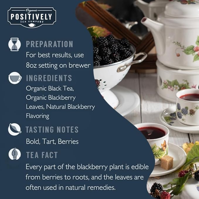 Organic Positively Tea Company, Blackberry Black Tea, K-Cup Compatible, 24 Pods