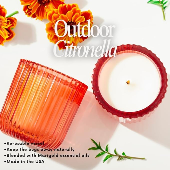 Hillhouse Naturals Outdoor Citronella Marigold 8oz Candle Colored Glass 50+ Hour Burn. 100% Soy Wax Blend. Made in The USA