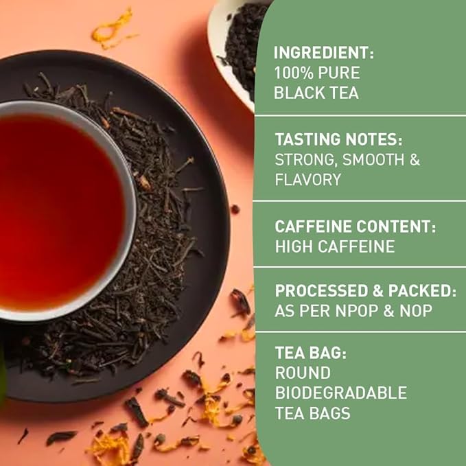 HANDPICK, Organic English Breakfast Black Tea Bags (100 Count) USDA Organic, Non-GMO | Strong, Robust, High-Caffeine Black Tea | Eco-conscious Tea Bags, Brew English Breakfast Tea & Kombucha Tea