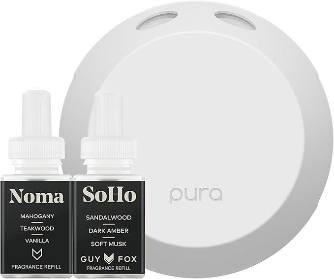 Pura Smart Home Fragrance Device Starter Set - Pura 4 - Scent Diffuser for Home - Includes Fragrance Aroma Diffuser - Square Box, SoHo and Noma Scent Refills